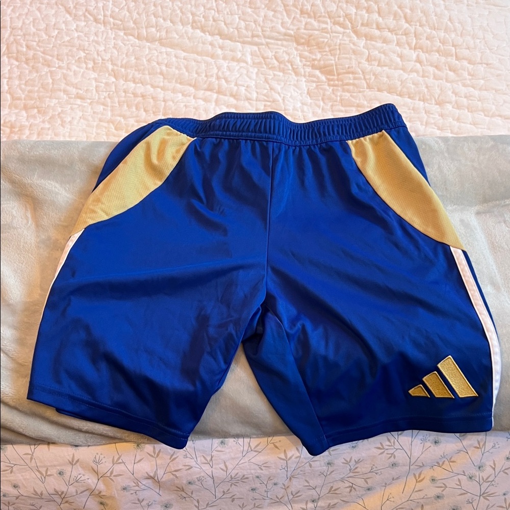 Adidas Men's Athletic Shorts in Blue with Gold Details
